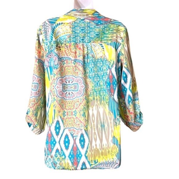 NWOT Chico's Multi Color Paisley Button Down Collared Shirt 3/4 Sleeve Cotton - Picture 8 of 11